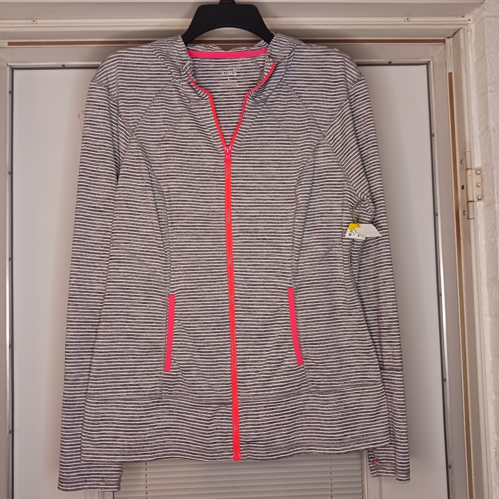 3 for $24 - Lukka Black/White/Gray Stripe Hooded Jacket Size Large